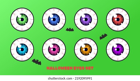 Halloween eyes set. Vector evil eye. Flat cute Halloween object. Scary theme. Vector illustration concept