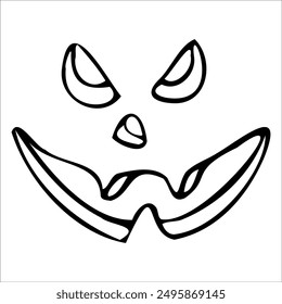 Halloween face emotion, vector illustration isolated, single element. Face image pumpkin cut out, monster face, scary emotion, sinister. Print for t-shirts or backgrounds, wallpapers, pictures, etc..