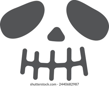 Halloween face for holiday decoration. Spooky skeleton smile isolated on white background