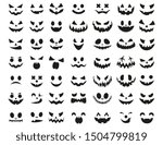 Halloween face icon set. Spooky pumpkin smile on white background.  Design for the holiday Halloween. Vector illustration.
