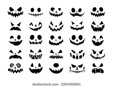 Halloween face icon set. Spooky pumpkin smile on white background. Design for the holiday Halloween. Vector illustration.