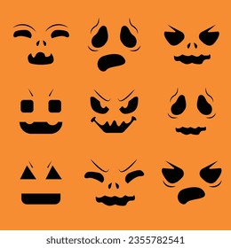 Halloween face icon set. Spooky pumpkin faces silhouette ghost. Design for the holiday Halloween.