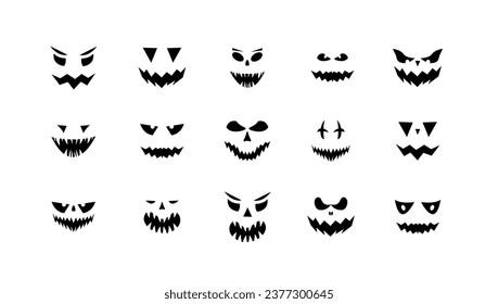 Halloween face icon set. Spooky monster face isolated Halloween clipart. Pumpkin lantern faces.