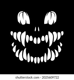 Halloween. The face of the monster on a black background. Skeleton with sharp teeth