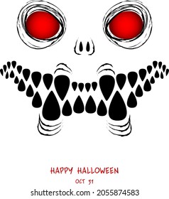Halloween. The face of the monster. Skeleton with sharp teeth
