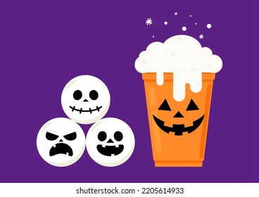 Cara de Halloween en taza de plástico. La copa de fiesta aislada. fondo, ilustración vectorial. Vector de taza de cerveza de Halloween. Pong de cerveza. Cara de Halloween en taza de plástico.