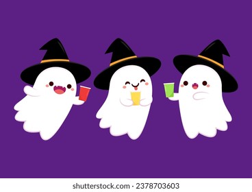 Halloween face on plastic cup. Party cup isolated. background, vector illustration. Halloween beer cup vector. Beer pong. Halloween face on plastic cup. Cute ghost cartoon vector.