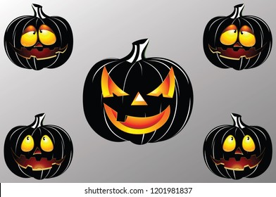 Halloween face, pupkins horror and pupkins cute, set elements vector