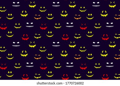 Halloween face seamless pattern. Spooky jack vector hand drawn illustration  for print design, fabric, textile, wallpaper, wrapping paper.