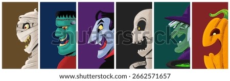 Halloween face set vampire zombie skull pumpkin witch monster skeleton
