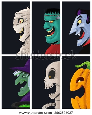 Halloween face set vampire zombie skull pumpkin witch monster skull mummy