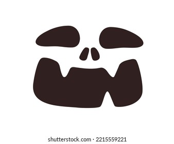 Halloween face stencil with happy emotion, creepy evil smile, laughter. Helloween monster template laughing. Spooky horror silhouette for carving. Flat vector illustration isolated on white background