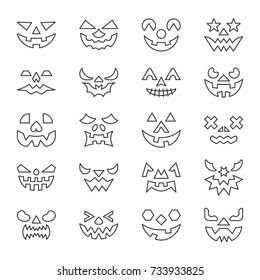 Halloween face thin line icon set. Vector linear symbol pack. Outline sign without fill. Editable stroke. Simple pictogram graphic collection. Logo concept for web design, infographic, business style