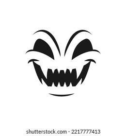 Halloween face vector icon, laughing ghost, scary evil smile, creepy pumpkin emoji with angry eyes and mouth with sharp teeth, jack lantern isolated monochrome monster emotion