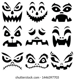 Halloween faces cartoon pumpkin set - vector