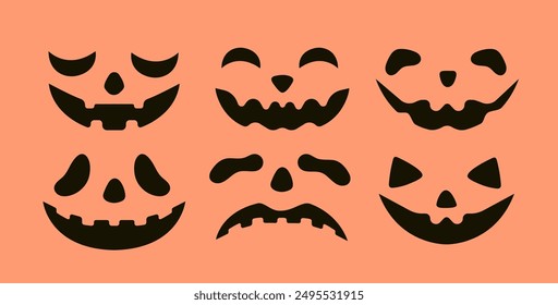Halloween faces set. Funny grimaces for pumpkins.