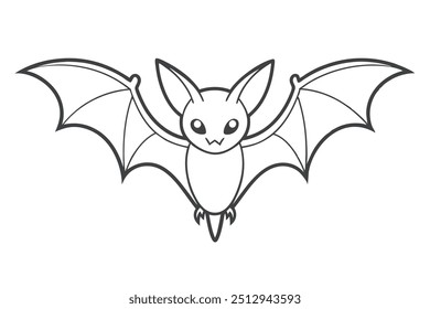 Halloween fairy bat line art vector illustration on white background