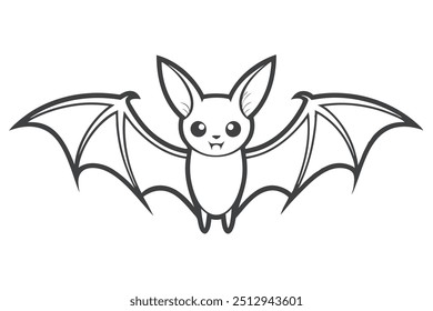 Halloween fairy bat line art vector illustration on white background