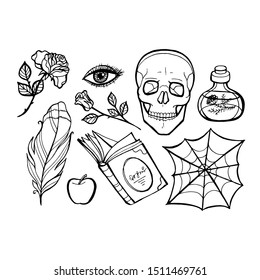 Halloween and Fairy tale objects set. Vector illustration