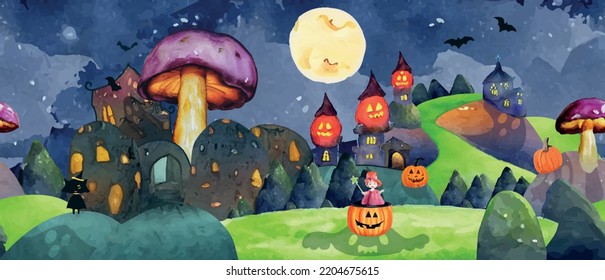 Halloween fairy tale seamless landscape.