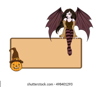 Halloween fairy with wings of a bat on frame