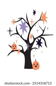 halloween fall tree art illustration