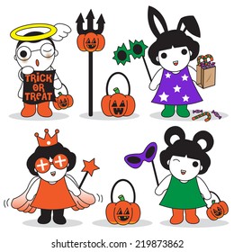 Halloween Fancy Costumes and Accessories illustration set