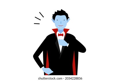 Halloween fancy dress, Leave it to me pose of a man in vampire costume beating his chest