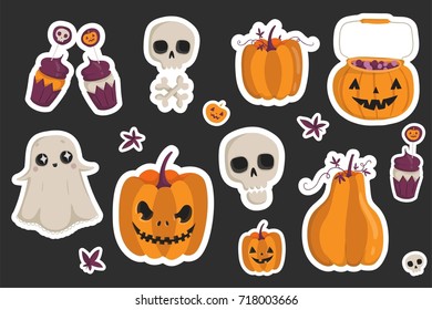 Halloween fashion quirky cartoon doodle patch badges with cute halloween elements. Vector illustration. Set of stickers, pins, patches in cartoon style. Vector collection