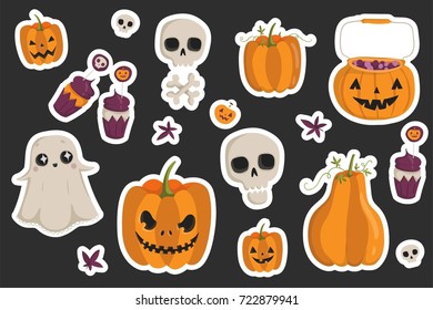 Halloween fashion quirky cartoon doodle patch badges with cute halloween elements. Vector illustration. Set of stickers, pins, patches in cartoon style. Vector collection