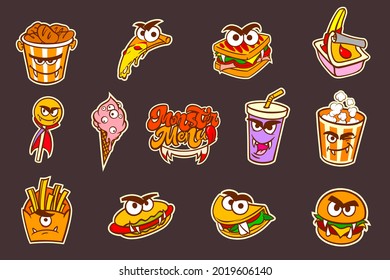 Halloween fast food monster set in cartoon style. Vector illustration.