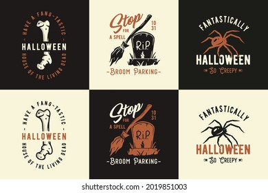 Halloween fear cemetery for spooky mystery holiday. Set elements for halloween night. Evil horror of graphic design for witchcraft of happy halloween