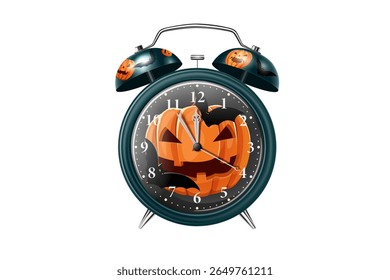 halloween festival banner,poster and advertising background design clip art concept halloween stickers decor alarm clock isolated on the white background.