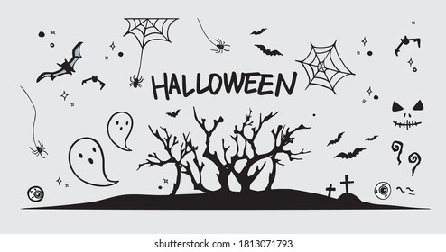 Halloween festival, basic icons and calligraphy,object,vector
