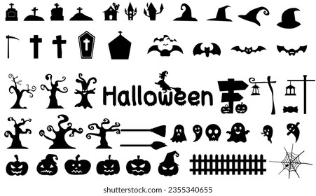 Halloween Festival Black Silhouette Vector Set.