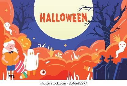 Halloween festival celebration illustration night pumpkin lantern fantasy poster