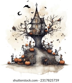 Halloween festival, character, watercolour painting