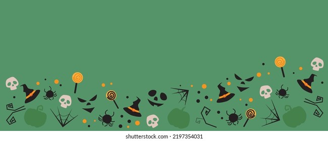 Halloween festival concept decorative banner. Horror, Scary, Funny face, pumpkin, monster and dark night elements pattern. Happy halloween background. Vector illustration.