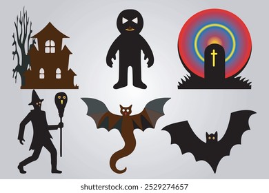 Halloween festival day creepy icon set  with illustration