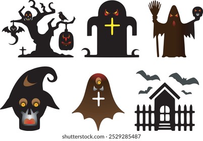 Halloween festival day creepy icon set  with illustration