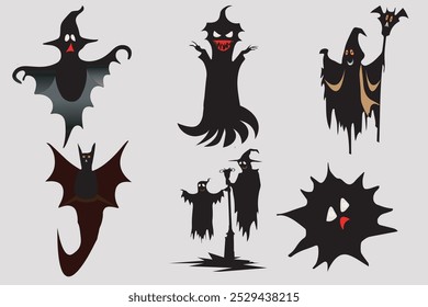 Halloween festival day creepy icon set  with illustration