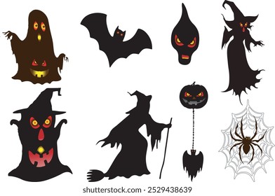 Halloween festival day creepy icon set  with illustration