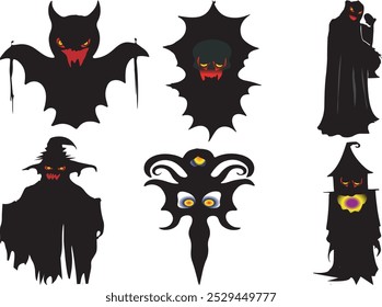 Halloween festival day creepy icon set  with illustration