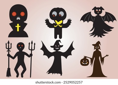 Halloween festival day icon set including creepy pumpkin and ghost bat, spider with illustration