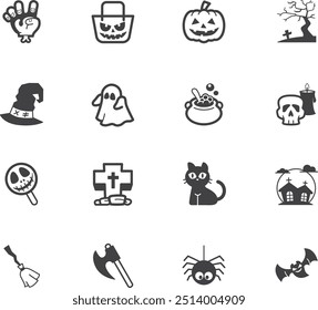 Halloween Festival Decoration elements black icons set on white background, High Quality.