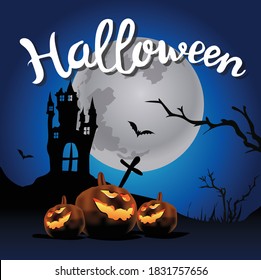 Halloween festival design vector with bats moon and other graphics