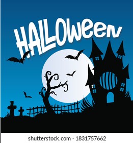 Halloween festival design vector with bats moon and other graphics
