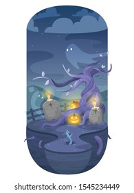 Halloween festival in graveyard with ghosts