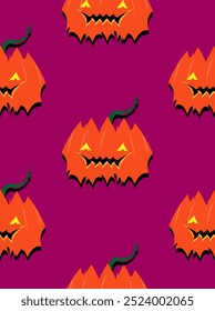 Halloween Festival Pumpkin Seamless Pattern Red Background