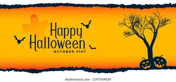 halloween festival scene with tree, flying bats and pumpkins